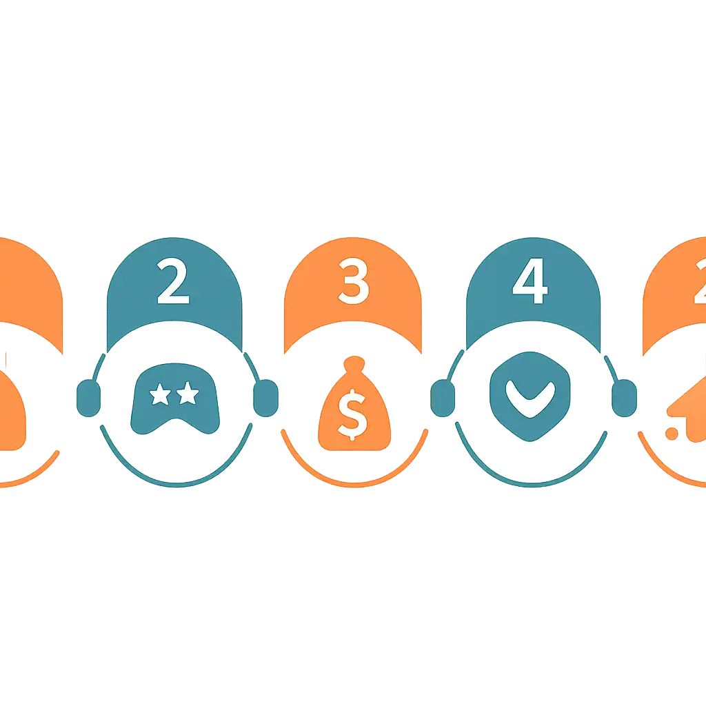 Five numbered circular icons connected by arrows in a horizontal flow, Shri Ganesh steps