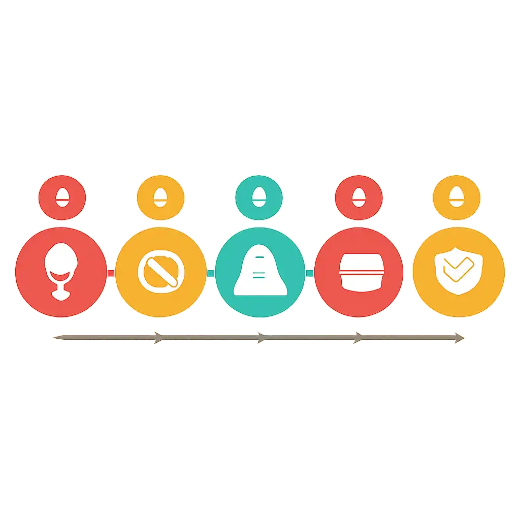 Five numbered circular icons connected by arrows in a horizontal flow, Common Mistakes and Safety steps, Shri Ganesh