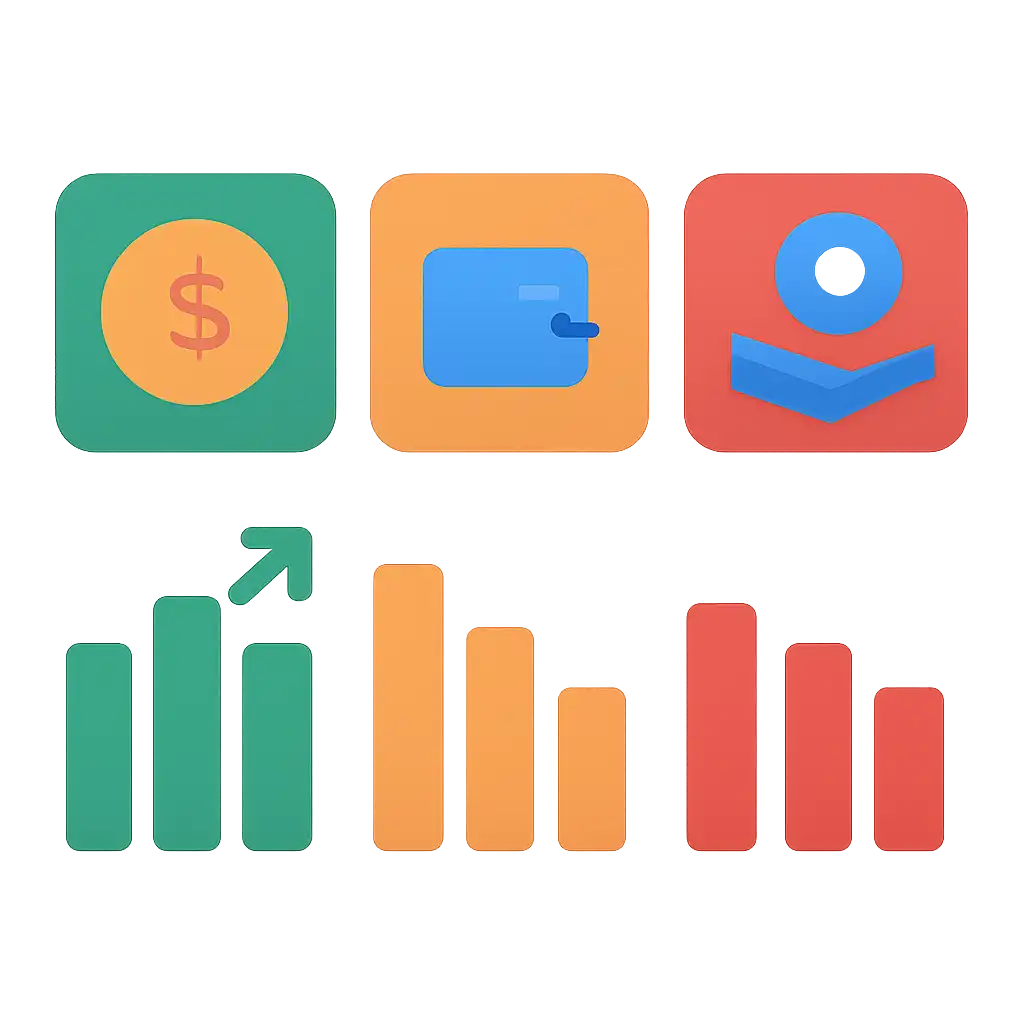 Infographic comparing options using coloured bars and, Deposits, Withdrawals and Payouts, Shri Ganesh