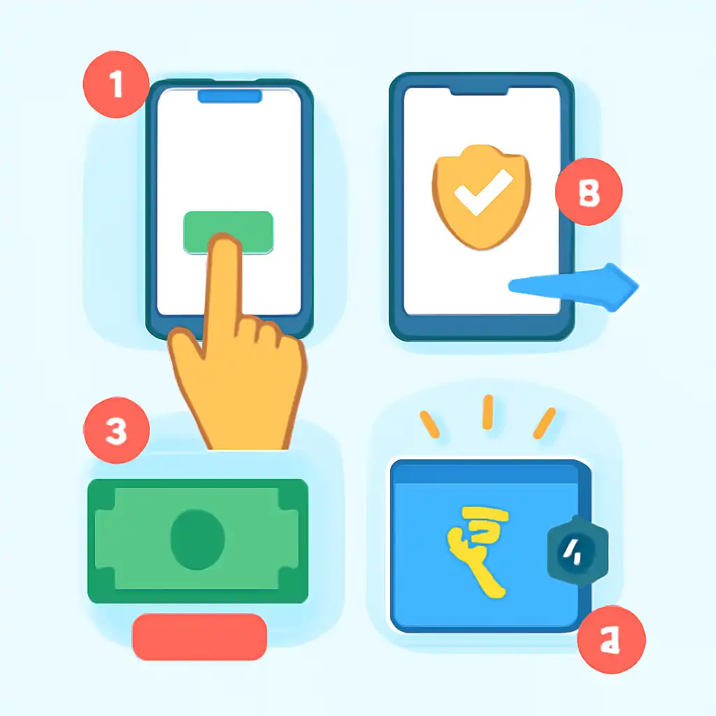 Annotated step diagram: making a first deposit process with numbered callouts, Shri Ganesh