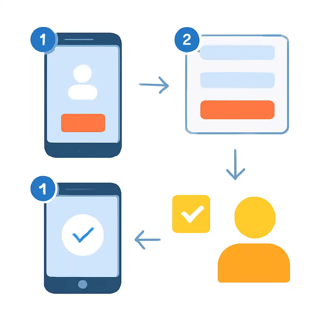 Annotated step diagram: creating an account process with numbered callouts, Shri Ganesh