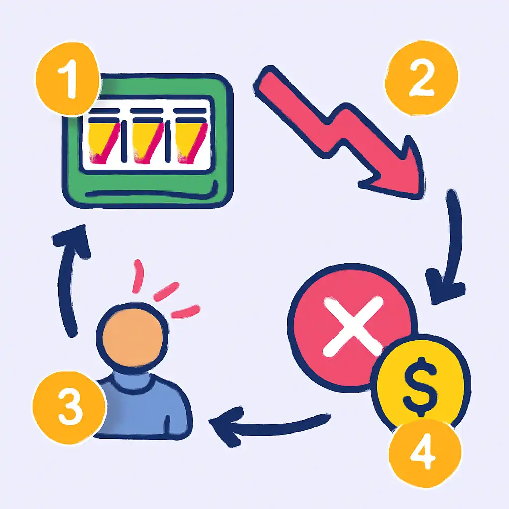 Annotated step diagram: chasing losses process with numbered callouts, Shri Ganesh