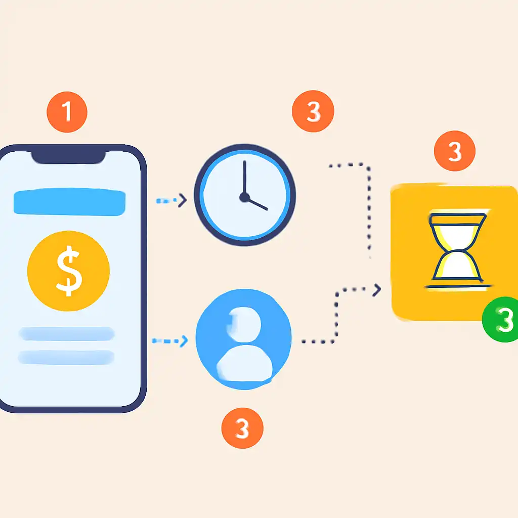 Annotated step diagram: payout timings process with numbered callouts, Shri Ganesh